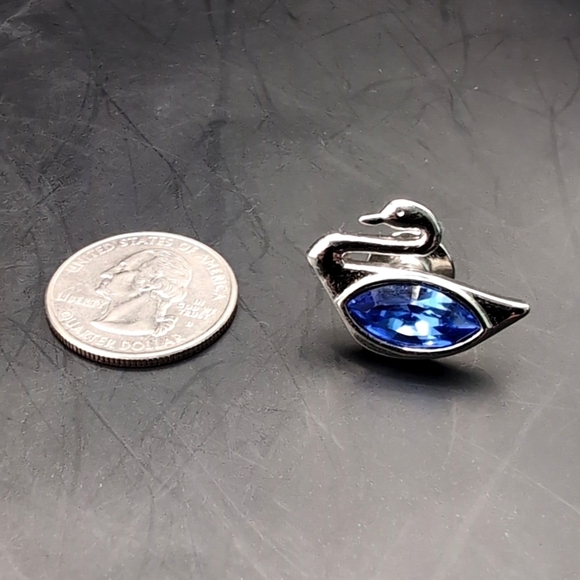 Authentic Genuine Swarovski Blue Crystal & Rhodium Lapel Pin Brooch - Picture 5 of 6